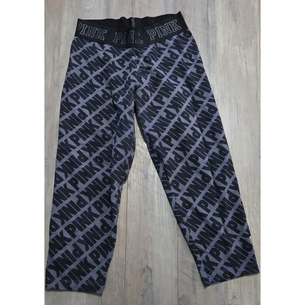 PINK Victoria Secret Ultimate Black Yoga Leggings Graphic Logo Print Women XS